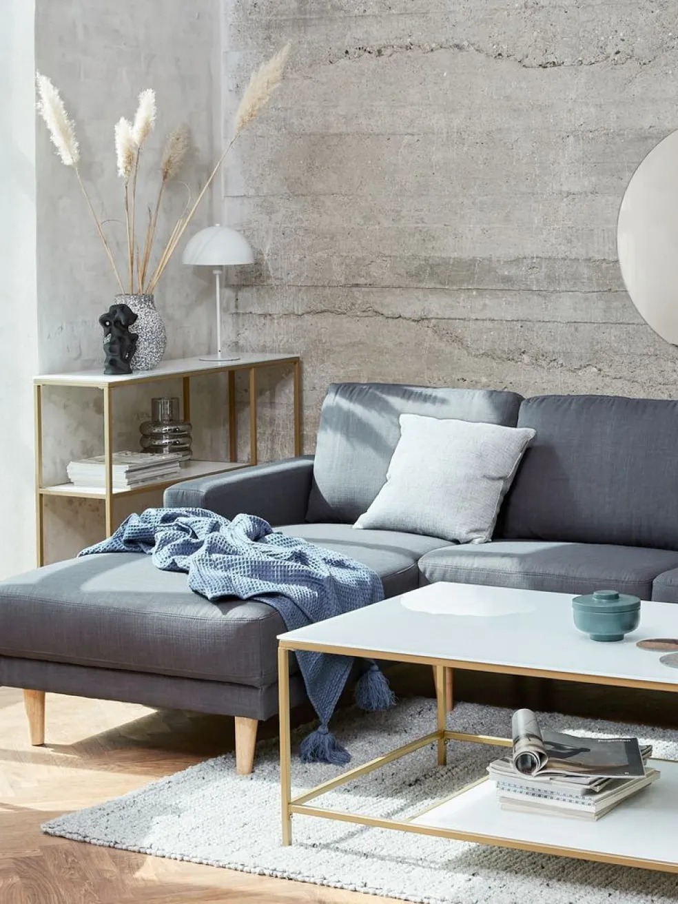 EGENSESofá EGENSE chaise longue tela gris oscuro