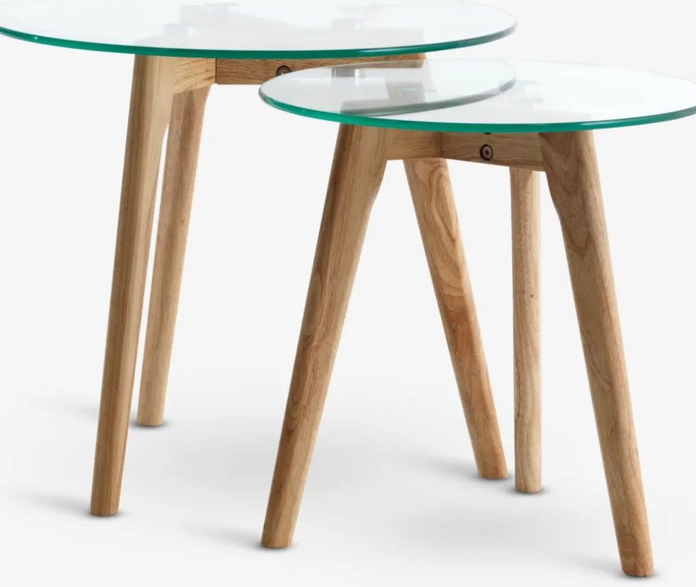 FALSLEDMesas nido FALSLED Ø50/40 cristal/roble natural juego de 2