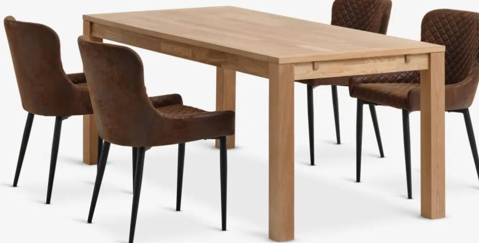 HAGE + PEBRINGEMesa HAGE L190 roble natural + 4 PEBRINGE marrón/negro