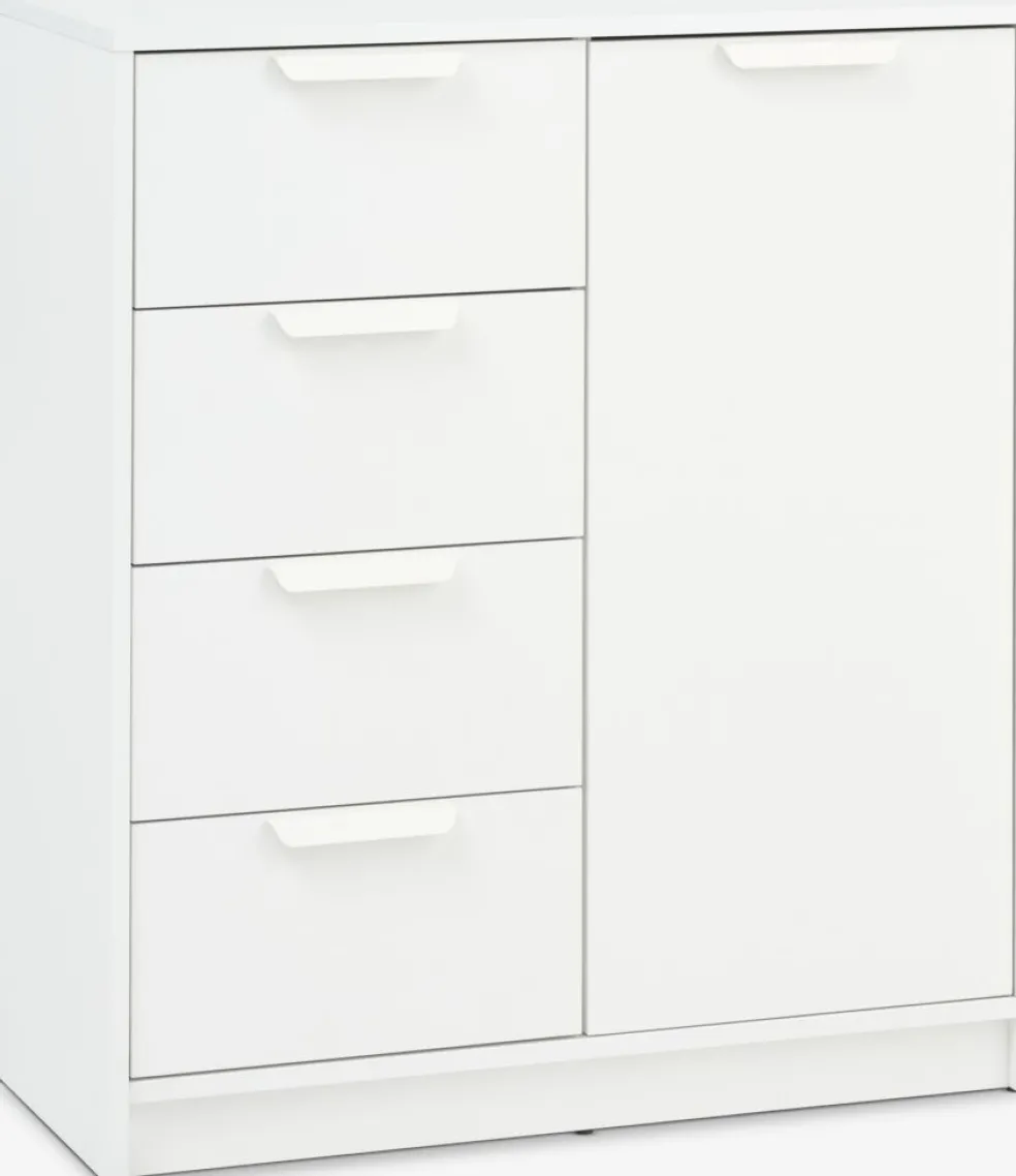 JENSLEVCómoda JENSLEV 4 cajones 1 puerta blanco