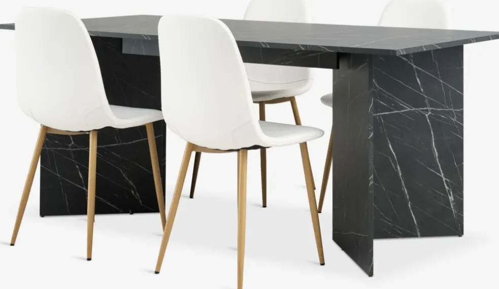 KRONDAL + JONSTRUPMesa KRONDAL L180 mármol + 4 sillas JONSTRUP blanco