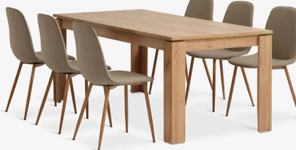 LINTRUP + BISTRUPMesa LINTRUP L190/280 roble salvaje + 4 sillas BISTRUP arena