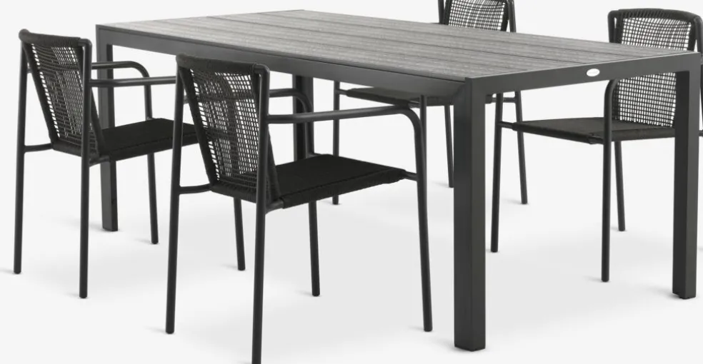 MADERUP + KRISTIANSTADMesa MADERUP L205 negro + 4 sillas KRISTIANSTAD verde