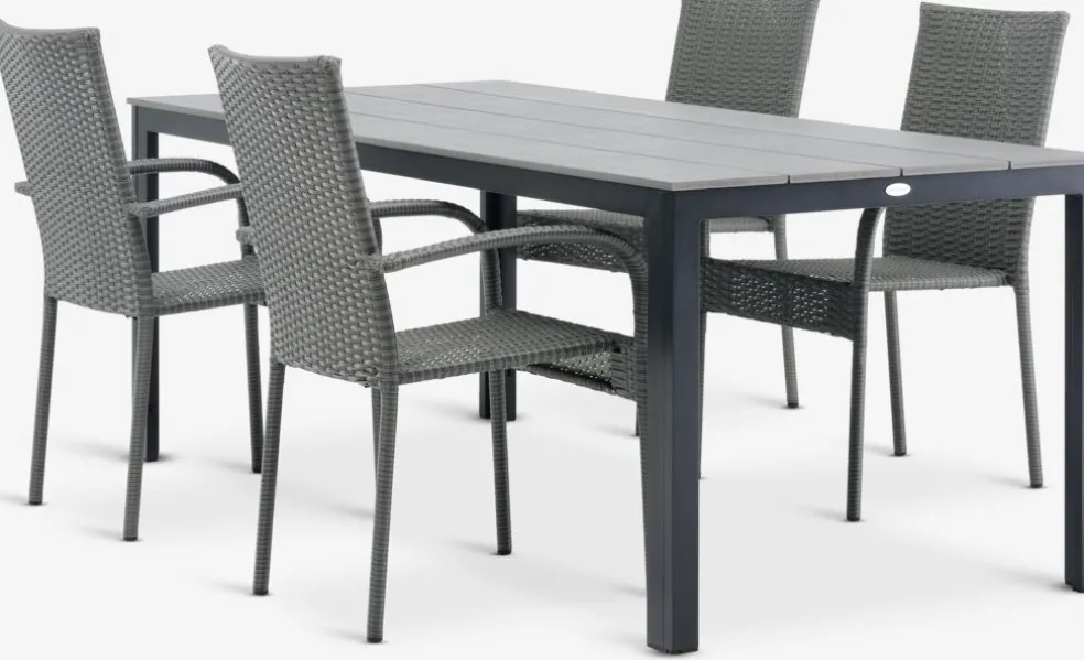 MARIELYST + GUDHJEMMesa MARIELYST L205 + 4 sillas GUDHJEM gris