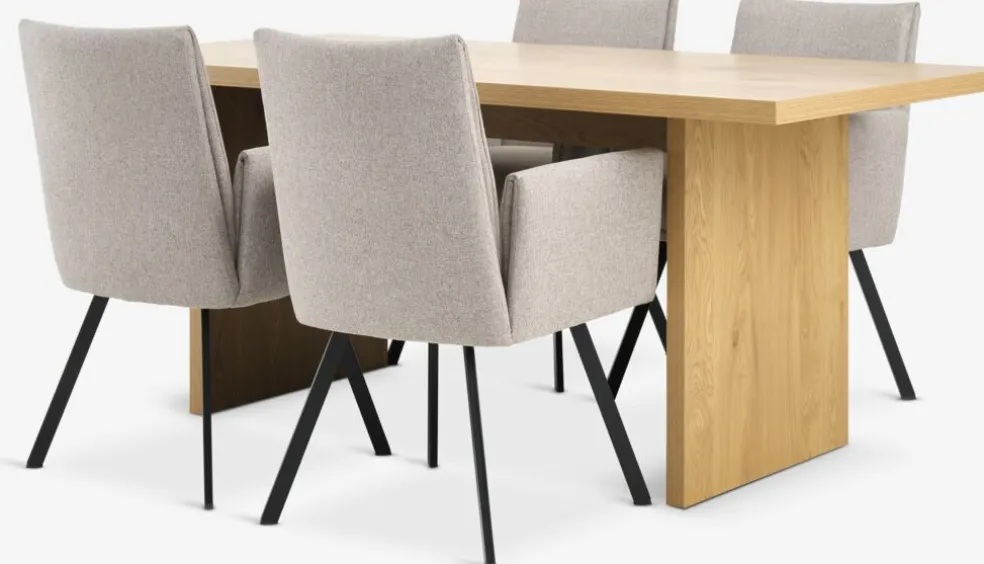 MUNKEBY + GJESINGMesa MUNKEBY L180 roble cálido + 4 GJESING beis/negro