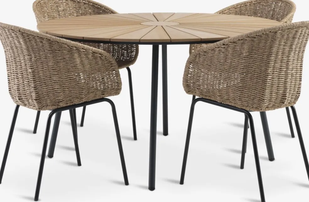 RANGSTRUP + TUERNEMesa RANGSTRUP Ø130 + 4 sillas TUERNE natural