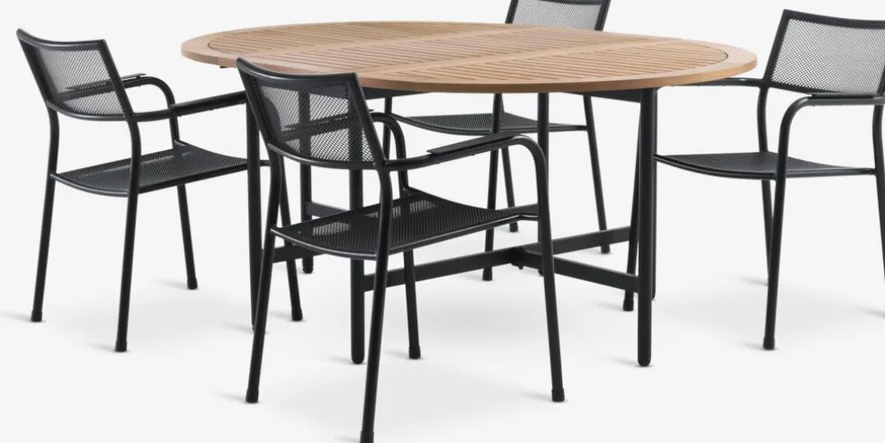 RENA + HEMSEDALMesa RENA L54/175 madera dura + 4 sillas HEMSEDAL negro