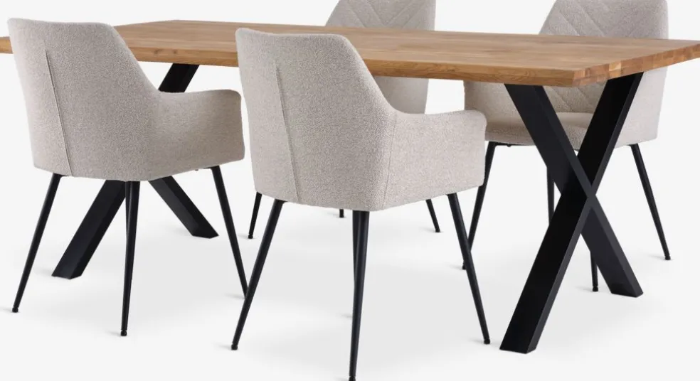 ROSLEV + PURHUSMesa ROSLEV L200 roble natural + 4 PURHUS blanco crudo/negro