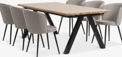 SANDBY + RISSKOVMesa SANDBY L210 roble natural + 4 sillas RISSKOV gris claro