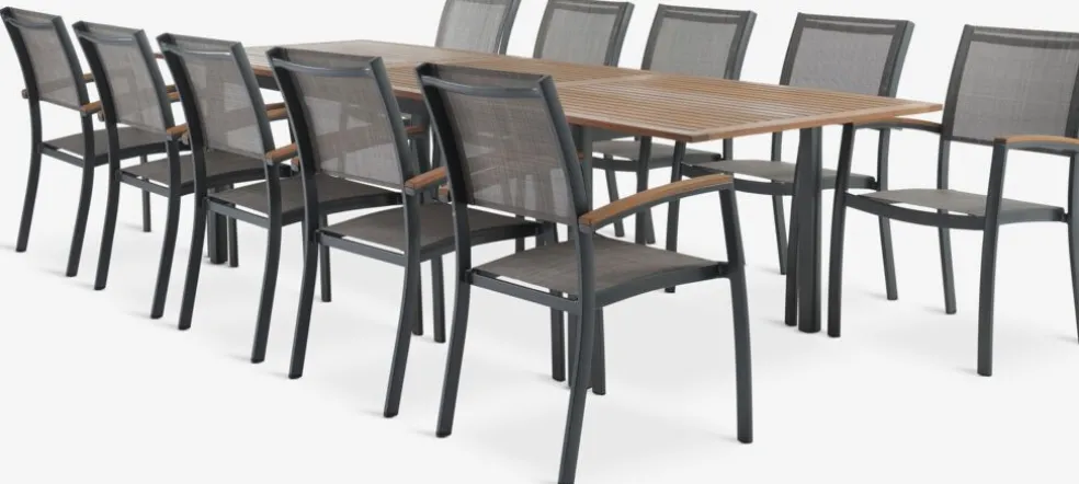 ULBJERG + SIRDALMesa ULBJERG L214/297 madera dura + 4 sillas SIRDAL gris