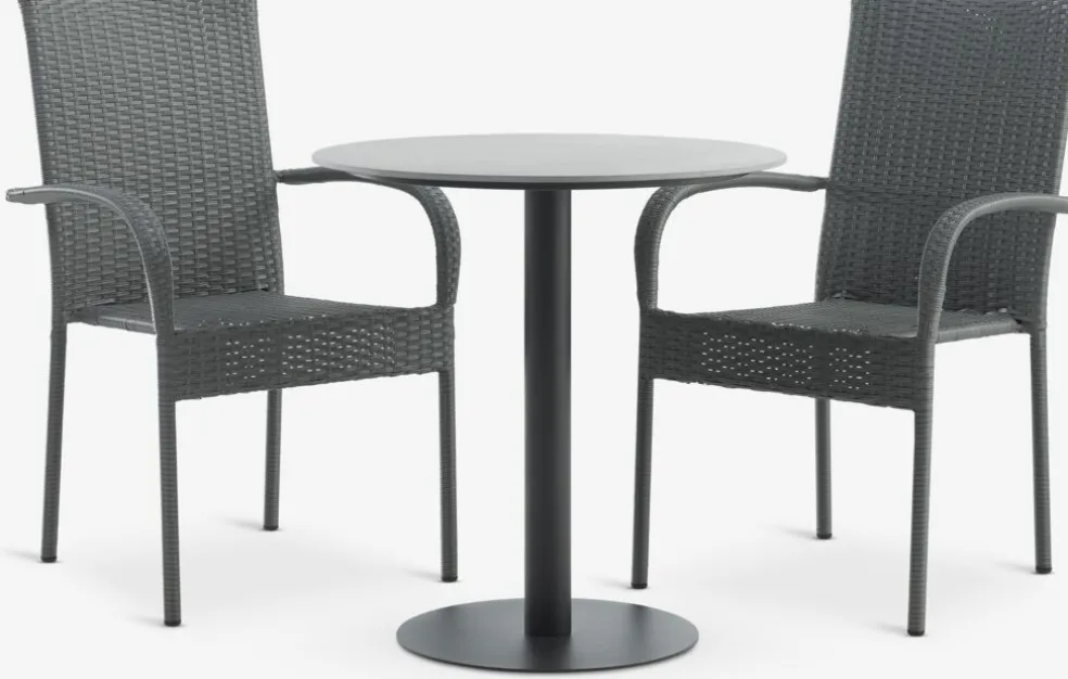 VAMDRUP + GUDHJEMMesa VAMDRUP Ø70 + 2 sillas GUDHJEM gris