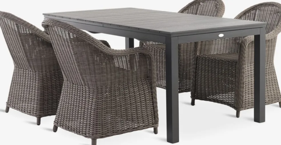VATTRUP + GAMMELBYMesa VATTRUP L172/276 negro + 4 sillas GAMMELBY gris