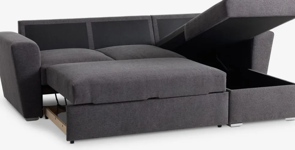 VEJLBYSofá cama con chaise longue VEJLBY tela gris oscuro