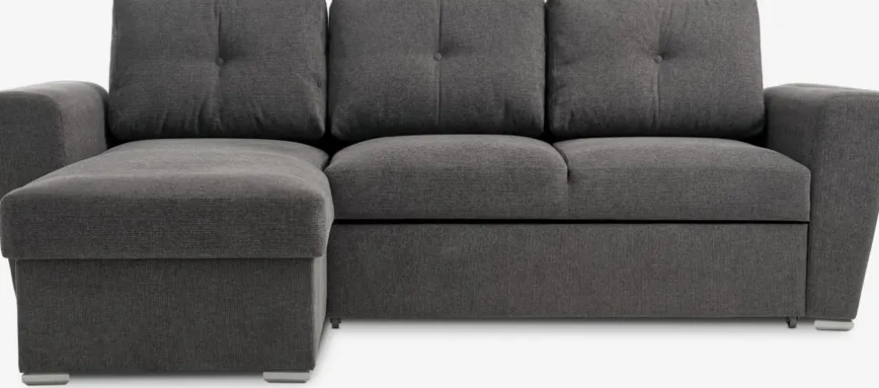 VEJLBYSofá cama con chaise longue VEJLBY tela gris oscuro