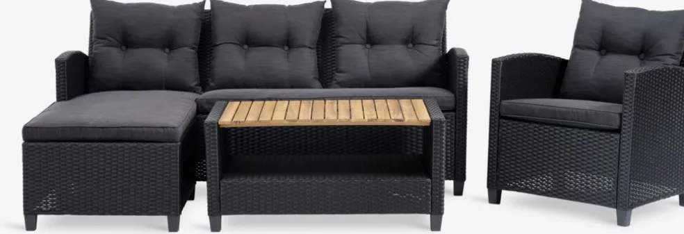 VENConjunto muebles jardín VEN 4 plazas con chaise longue negro