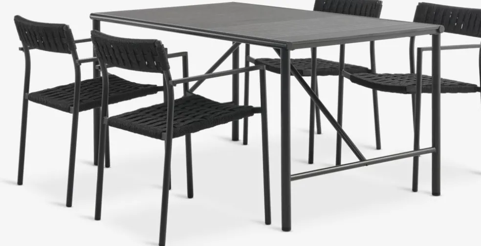 VIERLI + TRILLEVALLENMesa VIERLI L149 + 4 sillas TRILLEVALLEN negro